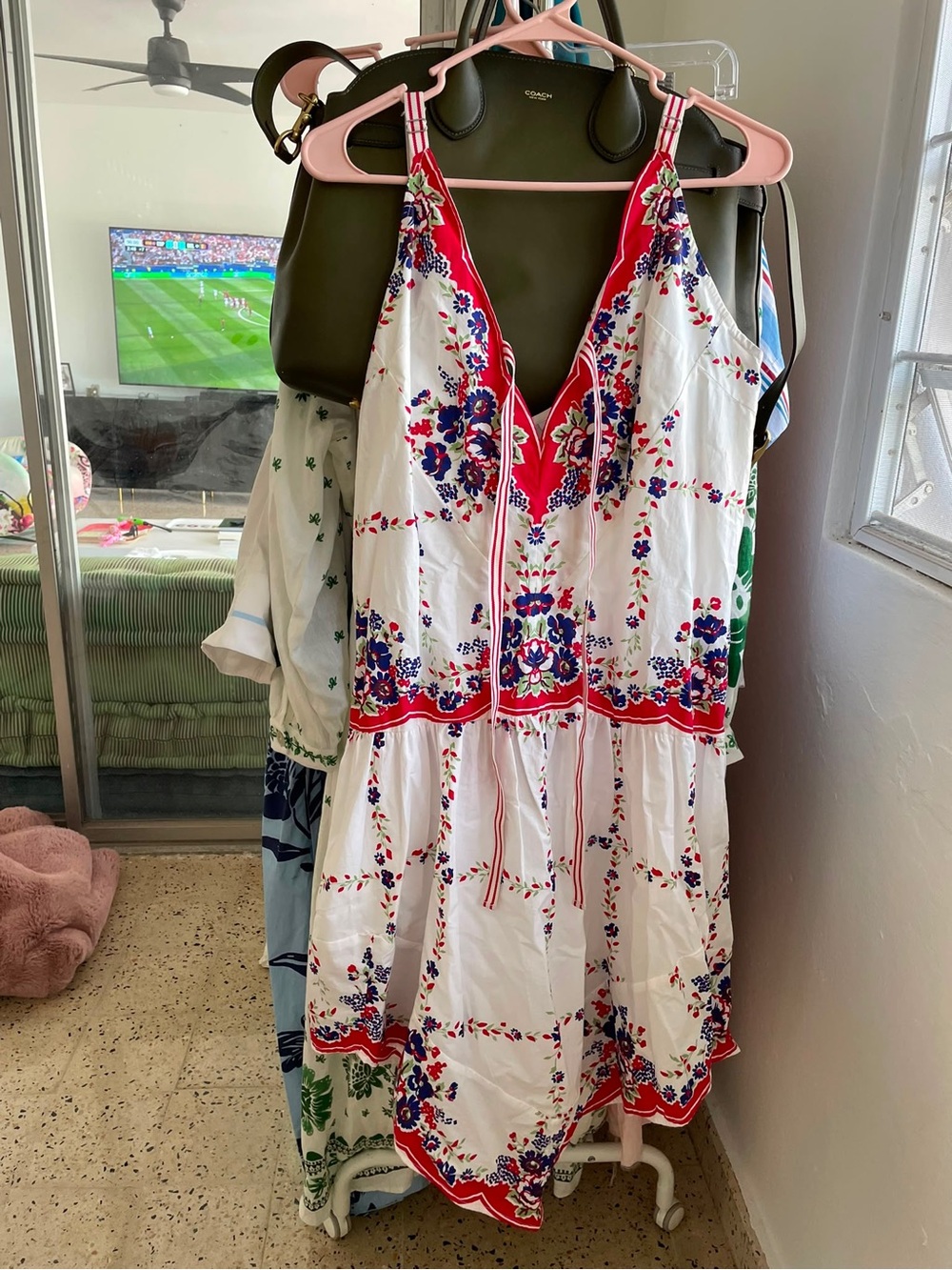 Anthropologie White Floral Tiered Sundress with Red Trim preloved like new - Picture 5 of 5